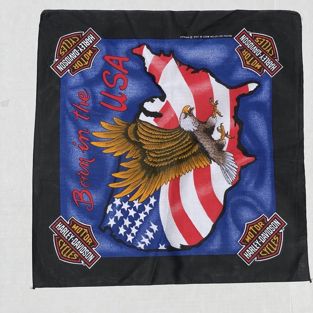 New VTG Harley Davidson Scarf Bandanna Eagle Flag 21" Square USA Licensed #37